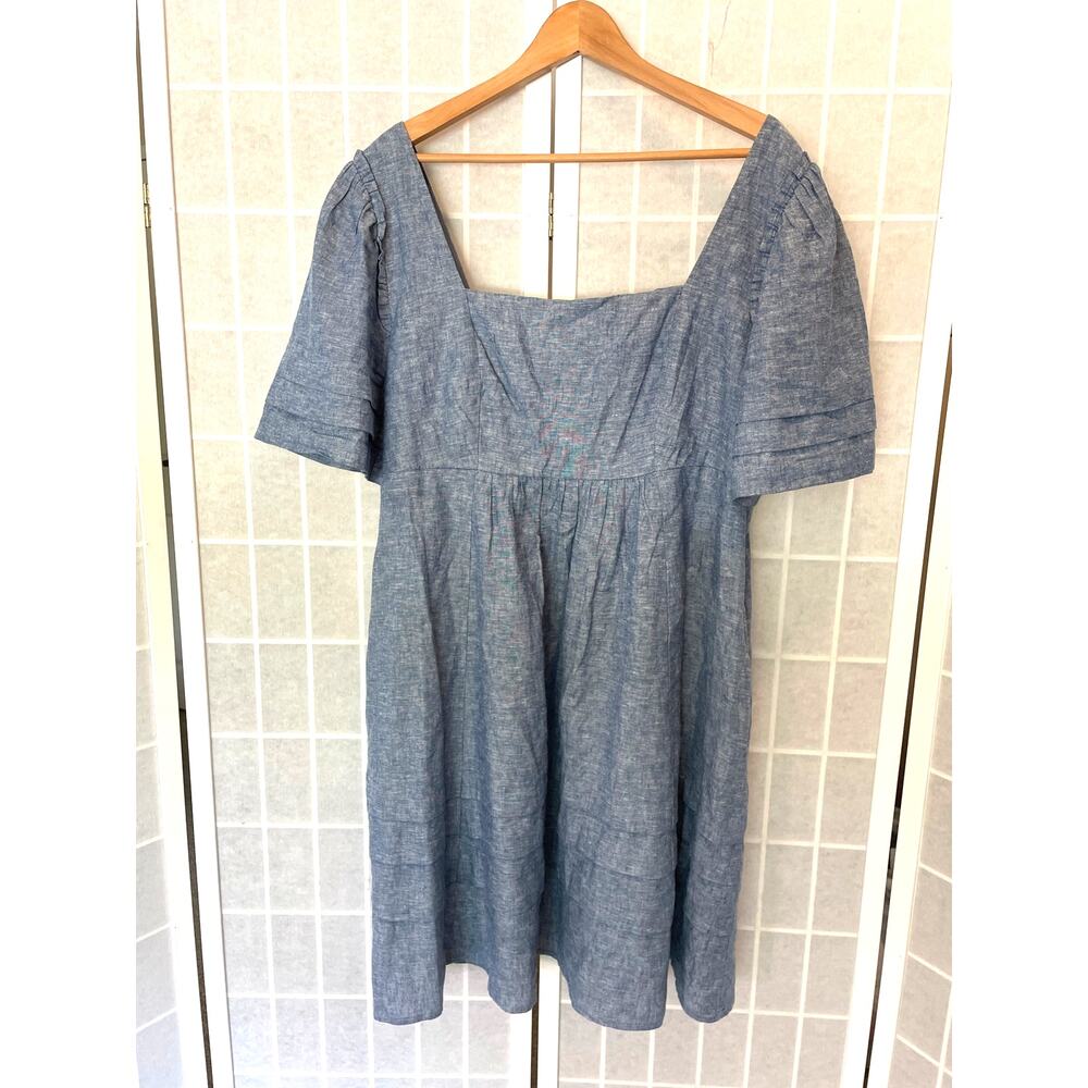 Draper James Chambray Dress XL Blue Cottagecore Pockets Coastal Soft Linen Blend